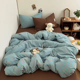 New Korean-style Muji Feng Shui Washed Cotton Quilt Cover  Multicolored Student Striped Duvet Cover Skin-friendly Bedding