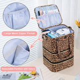 3-Layers Nail Polish Organizer Bag Leopard Print Large Capacity Essential Oil Bag with Handle Detachable Nail Lamp Case