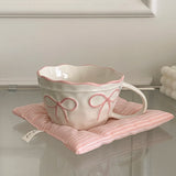 1Pc Bow Ceramic Mug, Exquisite and Simple Bow Large Capacity Couple Cup, Suitable for Home Decoration, Home Drinking Water, Candlelight Dinner, Coffee Latte Flower Cup, Holiday Gift, Exquisite Gift