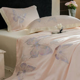 Lyocell Bamboo Fiber Silky Cool Feeling Breathable Bedding Set Butterfly Embroidery Duvet Cover Set Bed Sheet Pillowcases 4Pcs