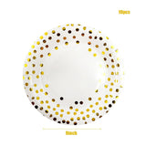 White Gold Dot Disposable Tableware Set Paper Plates Cups Napkins For Elegant Wedding Birthday EVJF Party Supplies Decor