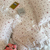 Korean Princess Style Floral Lace Ruffles 100% Cotton Bedding Set Duvet Cover Bed Sheet Pillowcase 4Pcs