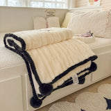 Ikeehome  new small fresh thickened milk fleece four-piece coral fleece winter warm student four-piece set