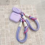 Lovely Lavender Purple Matte Silicone Earphone Case Weave Anti-Loss Lanyard For Apple AirPods 1 2 3 4 Pro 2 Soft Protection Cove