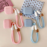 Simple Style Round Soft Liquid Silicone Cover For AirPods 1 2 3 4 Pro Pro2 Earphone Case Anti-Loss Lanyard Wrist Strap Protector