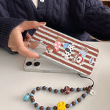 Korea Brown Stripe Texture Lovely Dog  Pattern Cover Case for iPhone 13 14 15 16 Pro Max Non-slip Anti fall Bracelet Phone Shell