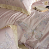 Lyocell Bamboo Fiber Silky Cool Feeling Breathable Bedding Set Butterfly Embroidery Duvet Cover Set Bed Sheet Pillowcases 4Pcs