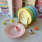 6.2 Inch Ceramic Plate Round Korean Style Ins Household Food Container Fruit Salad Dessert Breakfast Plates Kitchen Dishes Gifts