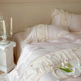 800TC Lyocell Bamboo Fiber Soft Silky Cooling Bedding Set Pink Romantic Lace Ruffles Duvet Cover Flat/Fitted Sheet Pillowcases