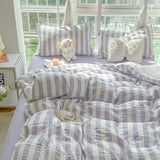Japanese Ins Stripe Bedding Set Simple Two-Tone Contrast Sheet Kit with Quilt Cover Comfort Bed Decoration for Student Dorm