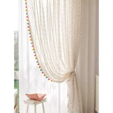 Retro cotton linen rainbow ball yarn cream style bedroom living room children's room cotton linen curtains tulle custom curtains