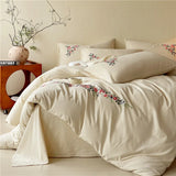 Linen Cotton Bedding Set Breathable Embroidery Bed Linens Sheet Pillowcase Duvet Cover Sets Underwear