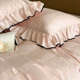 1000TC Egyptian Cotton Princess Wedding Bedding Set Ruffles Black Edge Jacquard Duvet Cover Flat/Fitted Bed Sheet Pillowcases