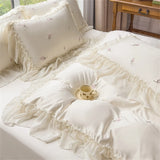 Rose Embroidery Bedding Set Silky Luxury Bedsheets Set Pillowcase Duvet Cover Bedclothes Skin-friendly Bed Linen Home Textiles