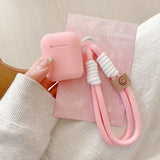 Simple Style Round Soft Liquid Silicone Cover For AirPods 1 2 3 4 Pro Pro2 Earphone Case Anti-Loss Lanyard Wrist Strap Protector