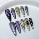 10Pcs Long Handmade Press on Nails Full Cover Shiny Cat Eye French Almond False Nails Wearable Manicure Nail Tips Spice Girls
