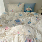 Korean Style Cute Bedding Set For Girls Bed Linen New Skin Friendly Fresh Flora Printed Washed Cotton Duvet Cover Set
