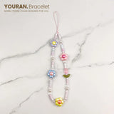 Funny Bear & Flower Heart Bead Pendant Phone Bracelet Wristband Chain Bag jewelry Lanyard Charm