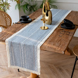 Farmhouse Table Runner Grey Blue 13x72 Inch Cotton Linen Embroidered Striped Wedding Party Rustic Home Christmas Decoration