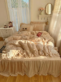 Princ Sle Coral Fce Bedding Set with Lace Milk Velvet Floing Skin-friendly Four-piece Bedding Set French Sle Acti...