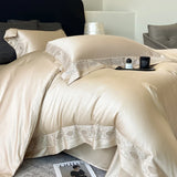 Luxury Hollow Embroidery Wide Edge Bedding Set 1000TC Lyocell Cotton Soft Silky Duvet Cover Flat/Fitted Bed Sheet Pillowcases