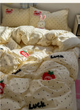 New student cartoon washed cotton towel embroidered three or four-piece set bed sheet quilt cover mattress bedding