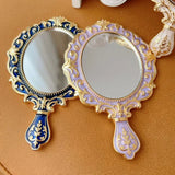 European Retro Style Portable Makeup Mirror Metal Carving Room Decoration Mini Handle Mirror Creativity Home Ornaments Gift Set
