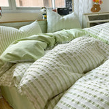 Solid Striped Jacquard Comforter 4 Piece Sets Simple Pure Cotton Skin-Friendly Breathable Bedding Set Soft Fitted Sheet for Home