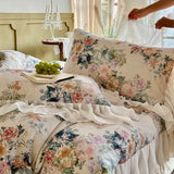 1000TC Egyptian Cotton Vintage French Lace Ruffles Floral Print Bedding Set Duvet Cover Set Bed Sheet/Fitted Sheet Pillowcases