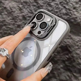 Magnetic Phone Case Lens Protection Stand Back Cover  For IPhone 13 14 15 16 Pro Max  Transparent  Magnetic Phone Case Cover