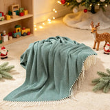 Herringbone Faux Cashmere Throw Blanket Lightweight Fuzzy Soft Cozy with Chevron Fringe Travel-Friendly Farmhouse Christmas Gift