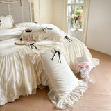 4Pcs Romantic Lace Ruffles Removable Bow Princess Wedding Bedding Sets Warm Milk Velvet Duvet Cover Bed Sheet Set Pillowcases