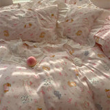 Romantic Floral Dog Cotton Bedding Set Lovely Cartoon Pure Cotton Four-Piece Suite Lace Design Cotton Duvet Cover eet Pillo...