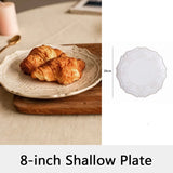 Retro Ceramic Dining Plates, Off White Bowls, Handmade Relief Printing, Household Trays, Tableware Set, Kitchen Uten