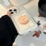 Cute cartoon bear card bag shell for iphone 11 15pro 13 15 12pro 15promax 14pro 14 pro max colorful stars transaprent phone case