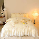 French Princess Style Bedding Sets Ruffle Lace Bow Quilt Cover Romantic Wedding Bedclothes Decor Woman Girls Bedroom Duvet Cover