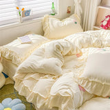 Ins Princess Bedding Set 2025 Korean Style Lace Towel Embryos  Washing Cotton Four PIECE Set Duvet Cover With Pillowcase