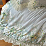 Flower Prints Ruffles Summer Cool Feeling Bedding Set 800TC Lyocell Soft Silky Duvet Cover Flat/Fitted Bed Sheet Pillowcase 4Pcs