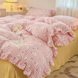2025 Princess Style Bedding Sets Ruffle Lace Bow Quilt Cover Romantic Bedclothes Decor Woman Girls Bedroom Duvet Cover 4pcs