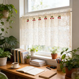 French Countryside Beige Lace Short Curtains,Cute Red Cherry Double Layered Design,Small Size Curtain For Kitchen,Home Drapes ﻿