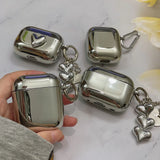 Electroplated Silver Soft TPU Case For AirPods 4 3 Pro 2 1 Mirror Plating Earphone Protective Cover Heart Keychain Accessories