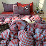 Vintage Gingham Bedding Sets Retro Aesthetic Duvet Cover Set  Washed Cotton Single Queen King Bed Sheet Set For Bedroom