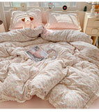 Print Floral Bedding Set Double Layer Yarn Four Pieces Set Soft Comfortable Duvet Cover Bed Sheet With Pillowcases Home Textiles