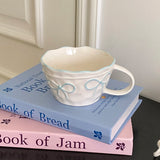 1Pc Bow Ceramic Mug, Exquisite and Simple Bow Large Capacity Couple Cup, Suitable for Home Decoration, Home Drinking Water, Candlelight Dinner, Coffee Latte Flower Cup, Holiday Gift, Exquisite Gift