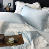 4Pcs Pink Princess Lace Edge Lyocell Eucalyptus Fiber Soft Silky Bedding Set Duvet Cover Set Bed Sheet/Fitted Sheet Pillowcases