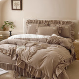 100% Cotton yarn-dyed Plaid Washed Cotton Ruffles Korean Princess Bedding Set Duvet Cover Quilted Bedspread Pillowcases 4Pcs
