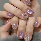 Cat Eye Press on Nails Short False Nails Art Full Cover French Sheer Wearable Nail Manicure Tips Cool Girl Artificial False Nail