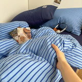 New Korean-style Muji Feng Shui Washed Cotton Quilt Cover  Multicolored Student Striped Duvet Cover Skin-friendly Bedding