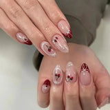 24Pcs Pink False Nails Strawberry Cherry Design Press on Nails Sweet Cute Almond Nails Wearable Fake Nails Full Cover Nail Tips