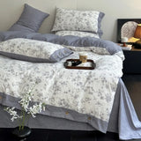 Ikeehome  new autumn and winter class A thickened high gram weight linen retro style double-layer yarn printing four-piece set